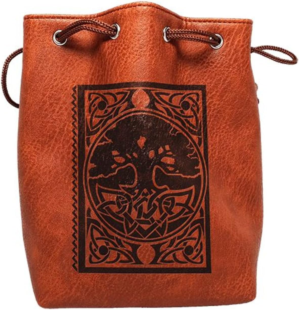Brown Leather Lite Spell Book Design Self-Standing Large Dice Bag