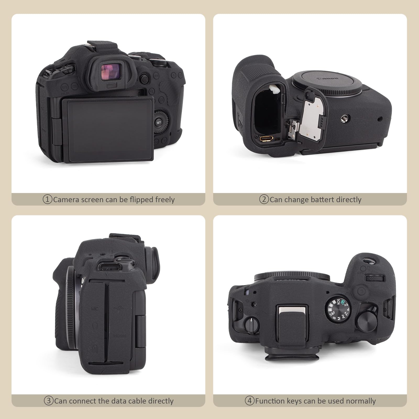 kinokoo Custodia per Canon EOS R6 Mark III, morbido silicone per fotocamera EOS R6 III/R6III/ R6 Mark III, Protezione completa con superficie opaca e impugnatura ergonomica - Nero