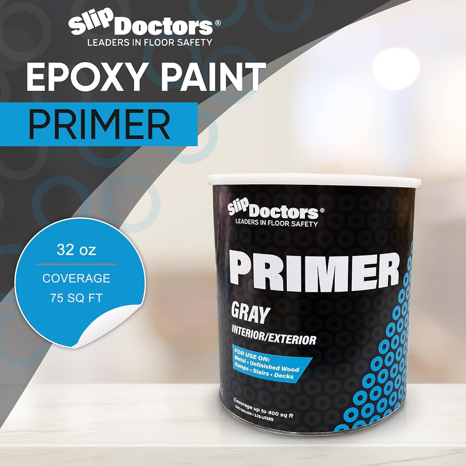 Slip Doctors Epoxy Paint Primer (Quart) for Wood, Metal and Concrete – Ideal for Exterior and Interior Floors and Stairs – Fast Drying & Corrosion Resistant