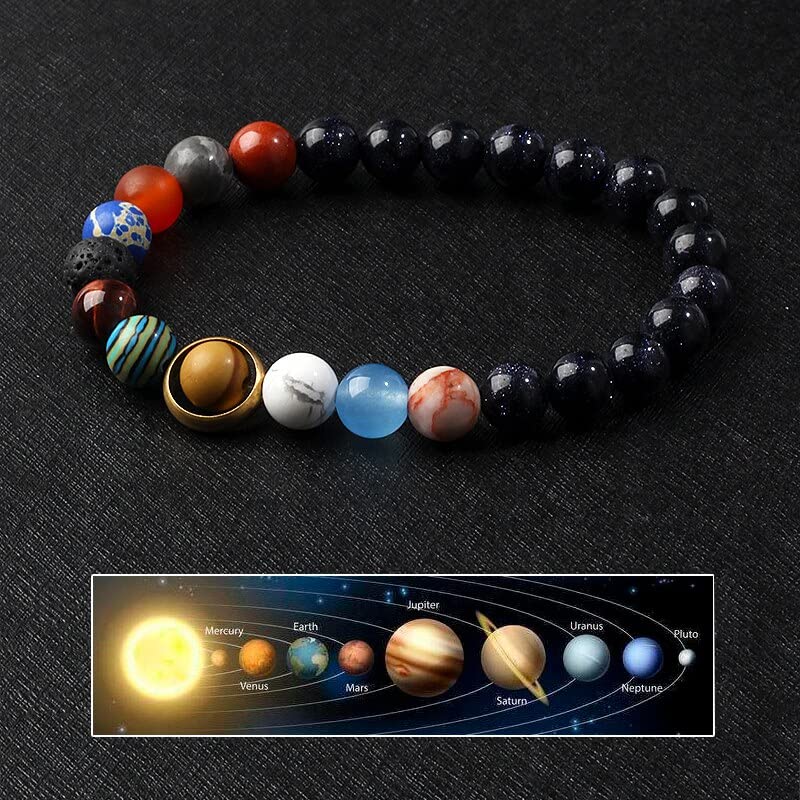 TOMYEUS Universe Solar System Bracelet Women Natural Stone Eight Planets Bracelet Men Universe Couple Jewelry-Antique Bronze Plated,21Cm