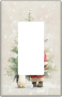 Santa Single Rocker Light Switch Cover, Christmas Fanciful Penguin Christmas Tree Red Plastic Standard Size Decorative Wall Plates for Living Room Bedroom Home Office Decor