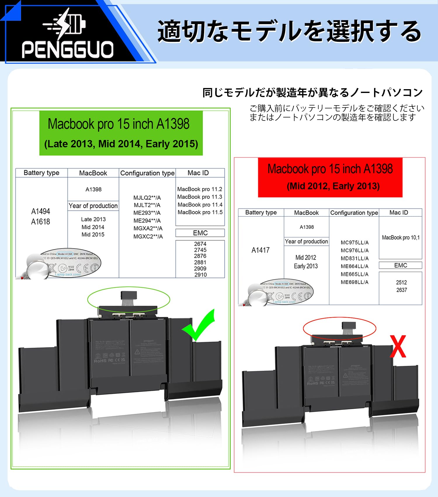 Amazon.co.jp: A1398 MacBook Pro バッテリー 【PSE認証済み