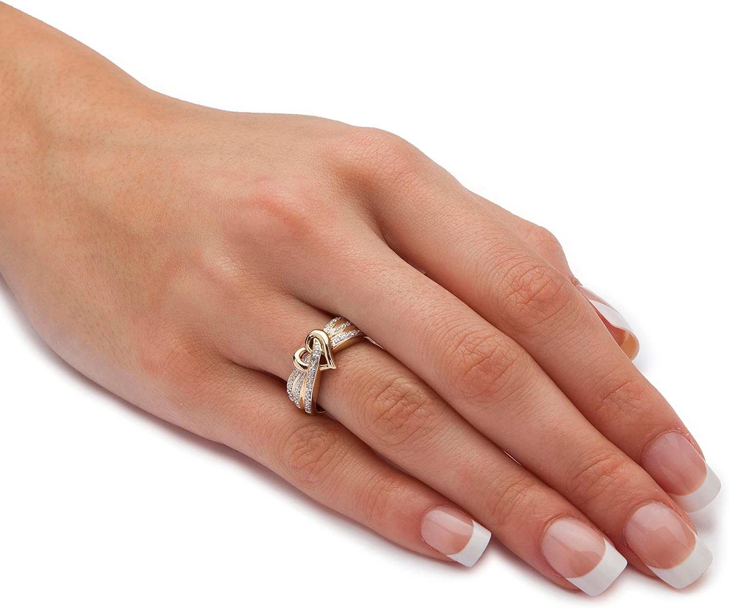 18K Yellow Gold over Sterling Silver Round Genuine Diamond Heart Promise Ring (1/10 cttw, I Color, I3 Clarity)