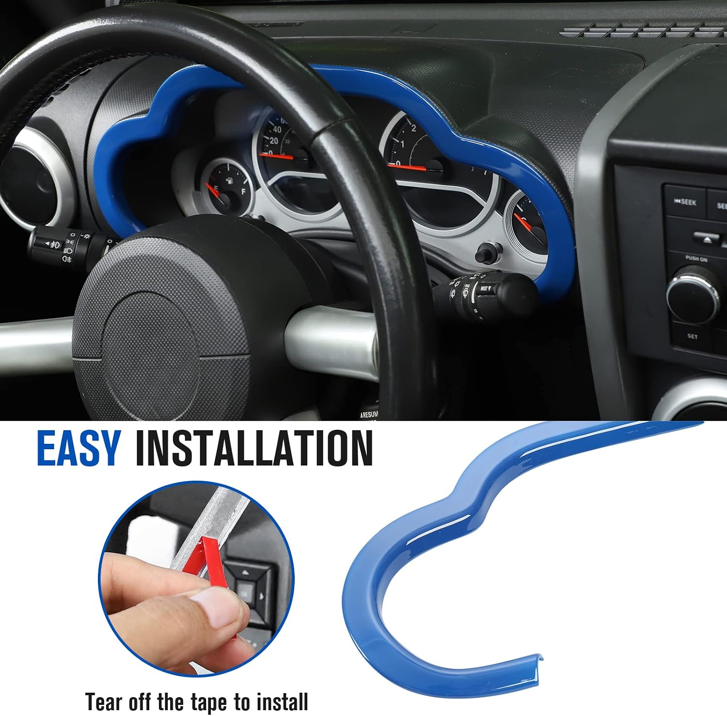 JeCar Blue Dash Instrument Bezel Trim Cover Interior Accessories for 2007-2010 Jeep Wrangler JK JKU 2/4 Door