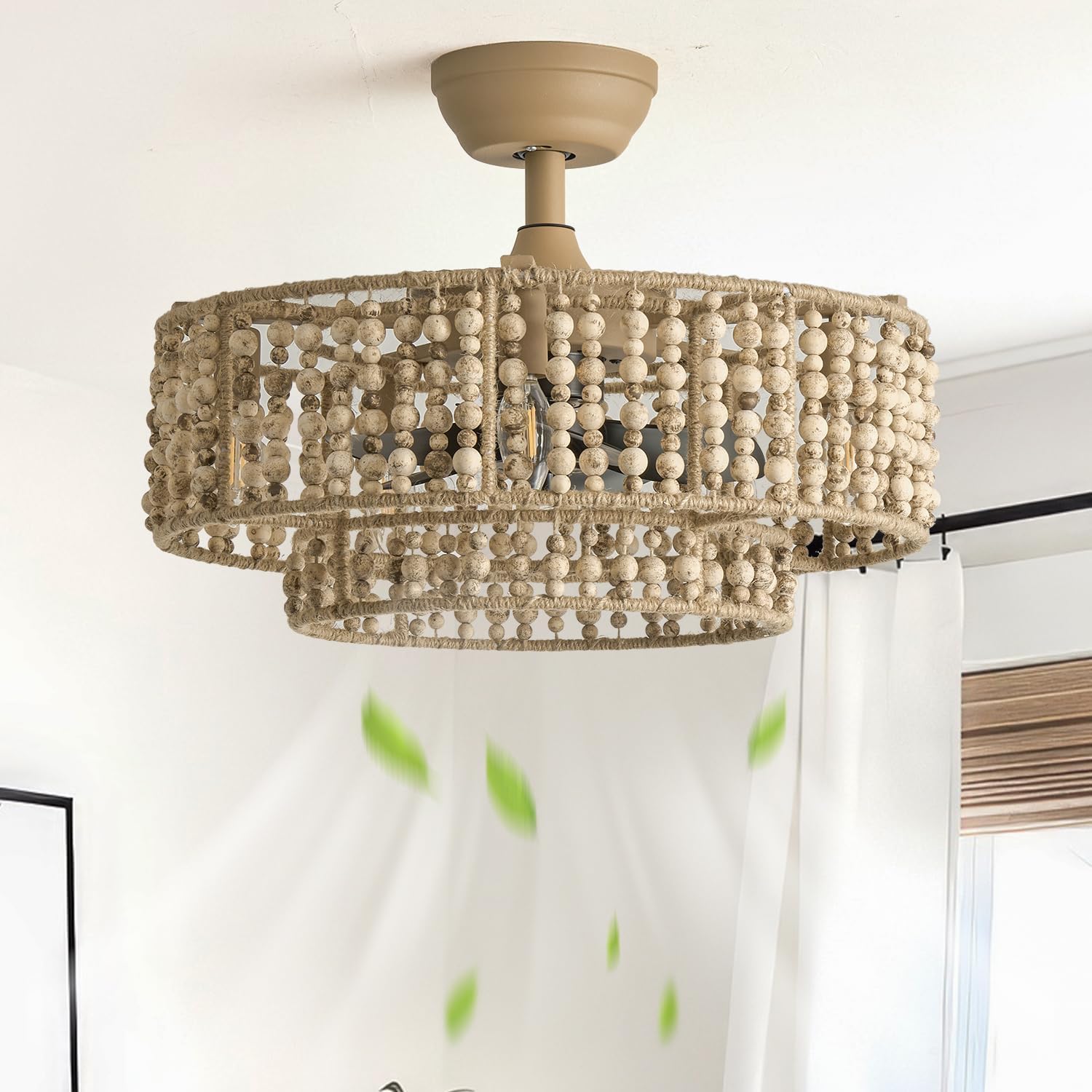 Ceiling Fan with Light and Remote, 20'' Fandelier Ceiling Fan with Light, Boho Caged Ceilings Fan with Lights Flush Mount for Bedroom, Living Room, Dining Room