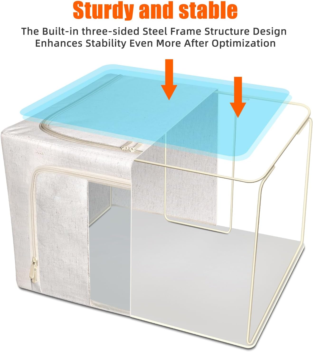 Foldable Clothes Storage Bins with Solid core powder-coated steel fram, 24/ 66L Storage Bags Fabric Box Organizer with Clear Window Zippers Sturdy Handles 2 Pack (Beige, 66L 2Pack)