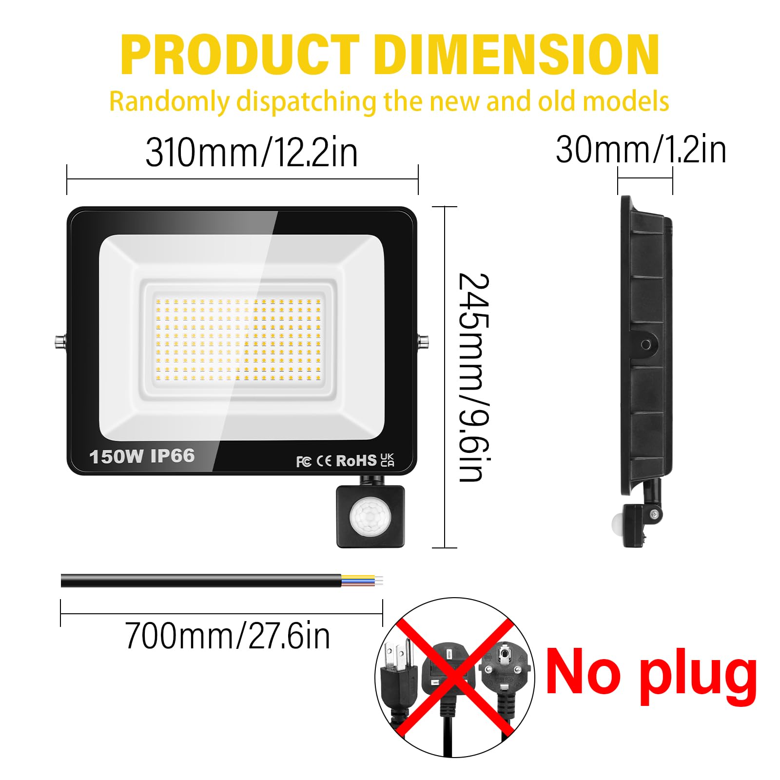 RIGIDON 2x 150W projecteur d'extérieur led avec detecteur de mouvement, PIR