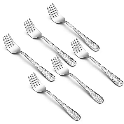 TeamFar Toddler Forks, Stainless Steel Toddler Utensil Silverware Baby Forks for Self Feeding at Home & Preschool, Healthy & Non Toxic, Mirror Polished & Hammered Handle, Dishwasher Safe, Set of 6