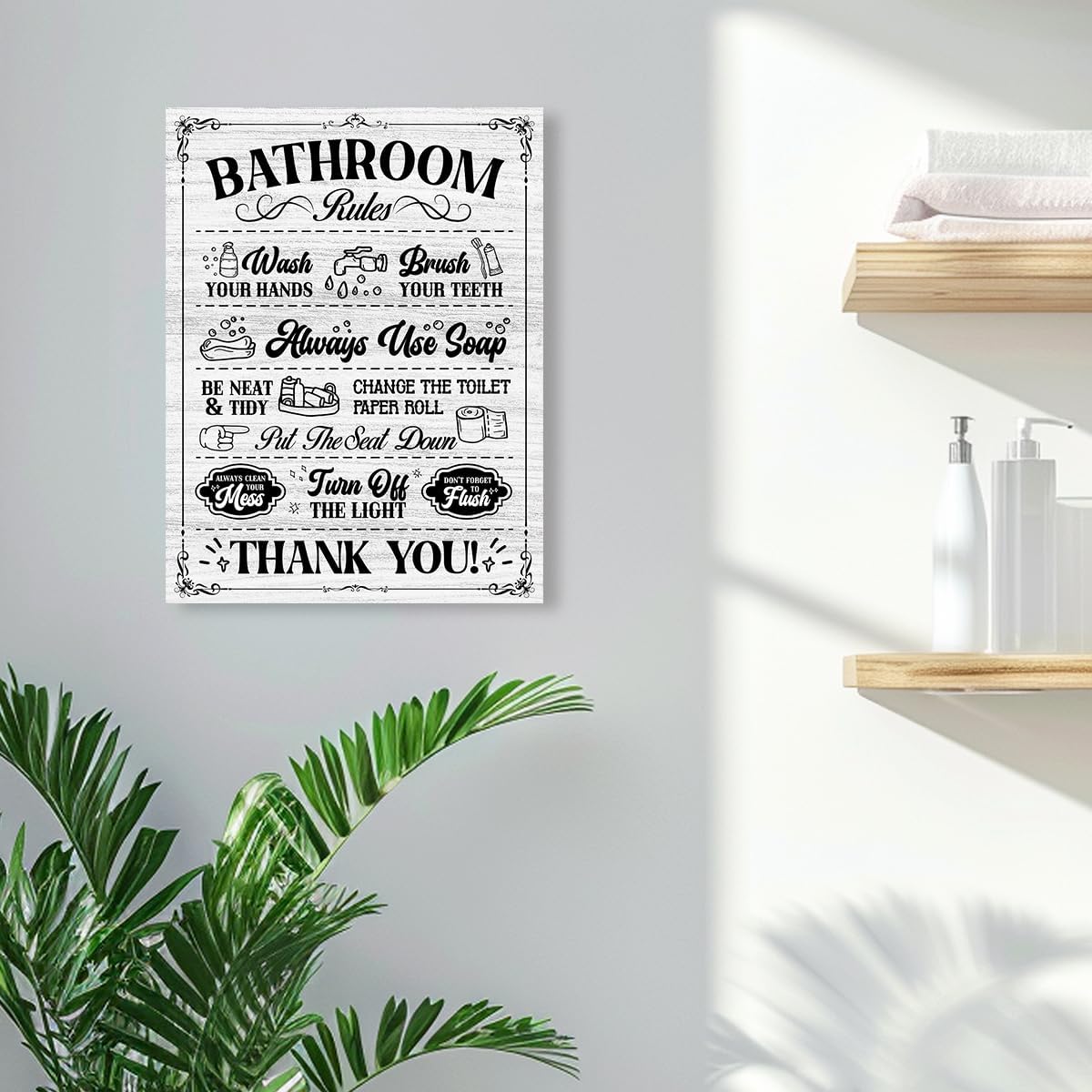 OTINGQD Rustic Bathroom Rules Wall Decor,Funny Bathroom Canvas Wall Art for Toilet Restroom Washroom - Image 3