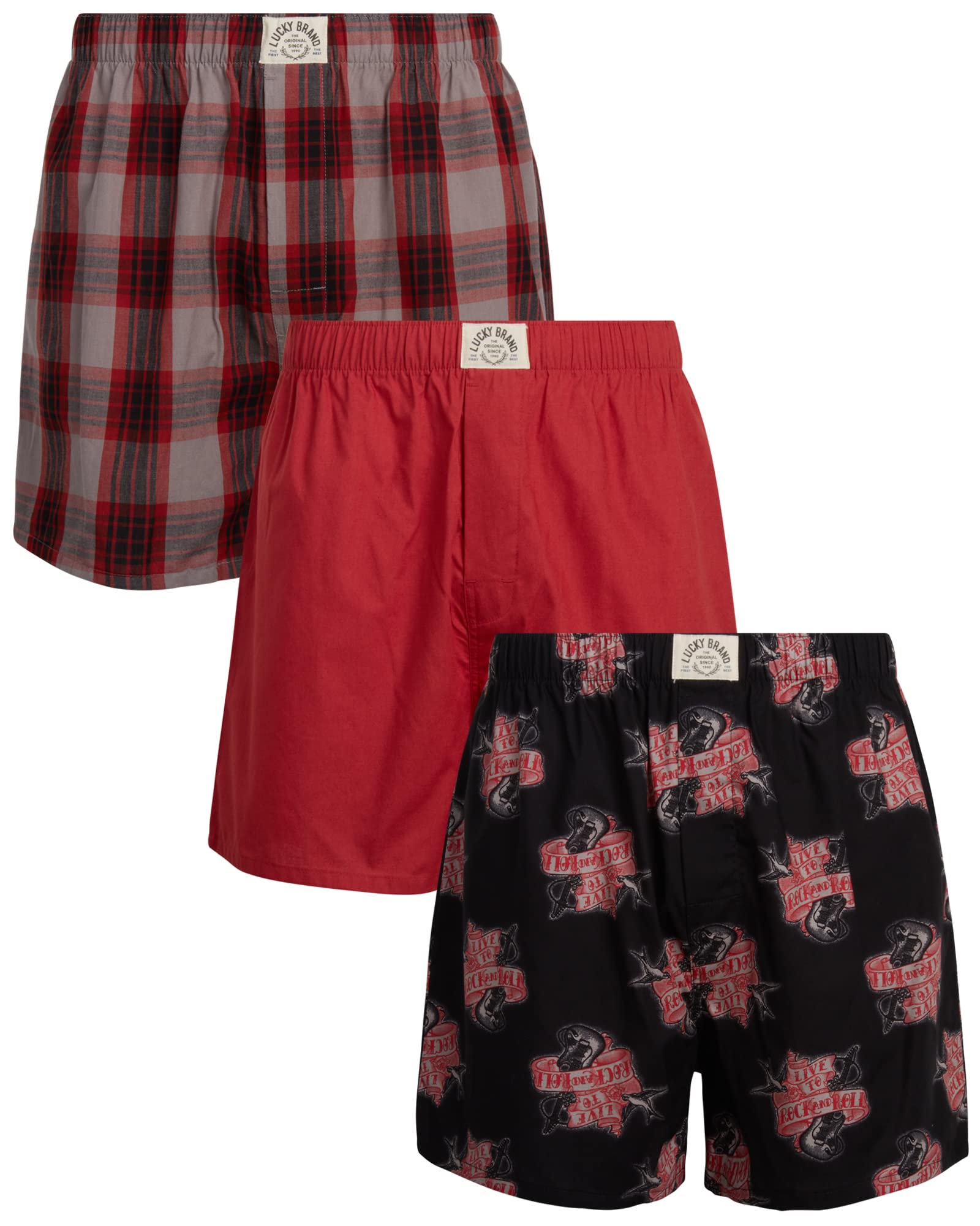 Lucky BrandMen's Boxer Shorts – 3 Pack Woven Boxers for Men With Functional Fly - Lightweight Men's Underwear Boxers (S-XL)