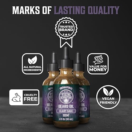 Vista 130 de Viking Revolution Aceite de cedro y pino para barba para hombres, suavizante natural de argán y jojoba, acondicionador para fortalecer e hidratar