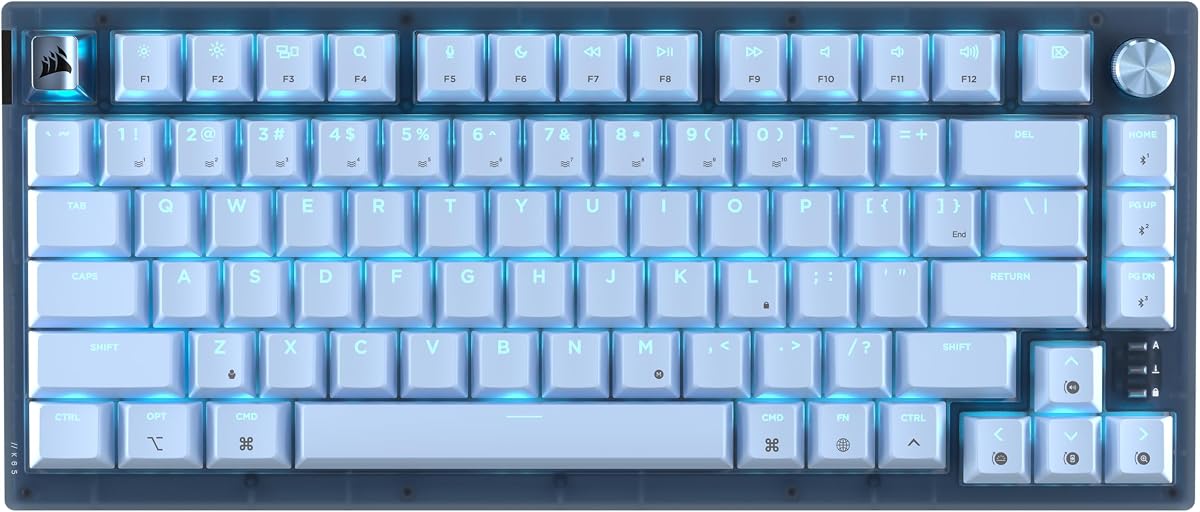 Teclado mecánico para juegos inalámbrico K65 Plus 75% RGB intercambiable en caliente para Mac y iPad – Interruptores lineales MLX Red v2 prelubricados, amortiguación de sonido – Diseño QWERTY NA – Azul Glaciar