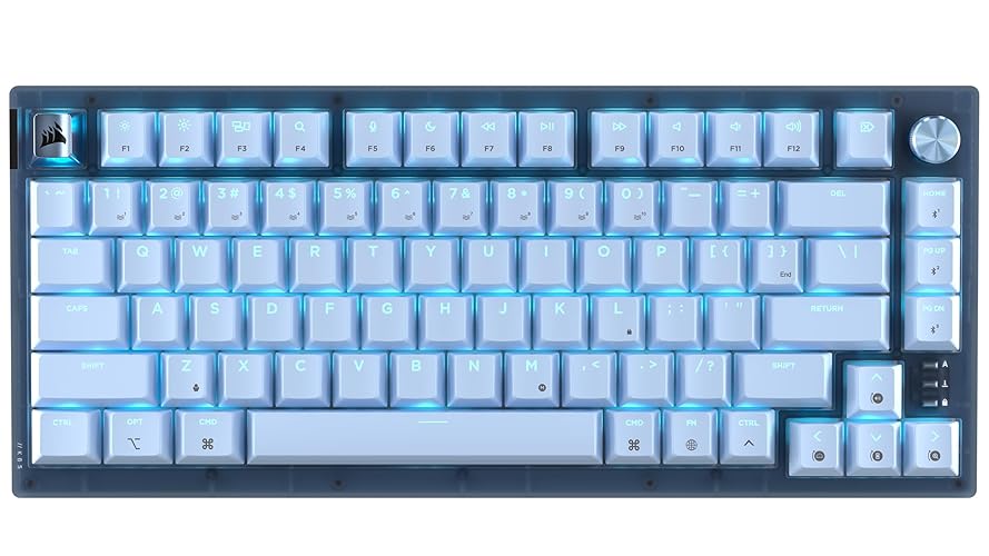 Corsair K65 Plus Wireless 75% RGB Hot-Swappable Mechanical Gaming Keyboard for Mac and iPad – Pre-Lubricated MLX Red v2 Linear Switches, Sound Dampening – QWERTY NA Layout – Glacier Blue
