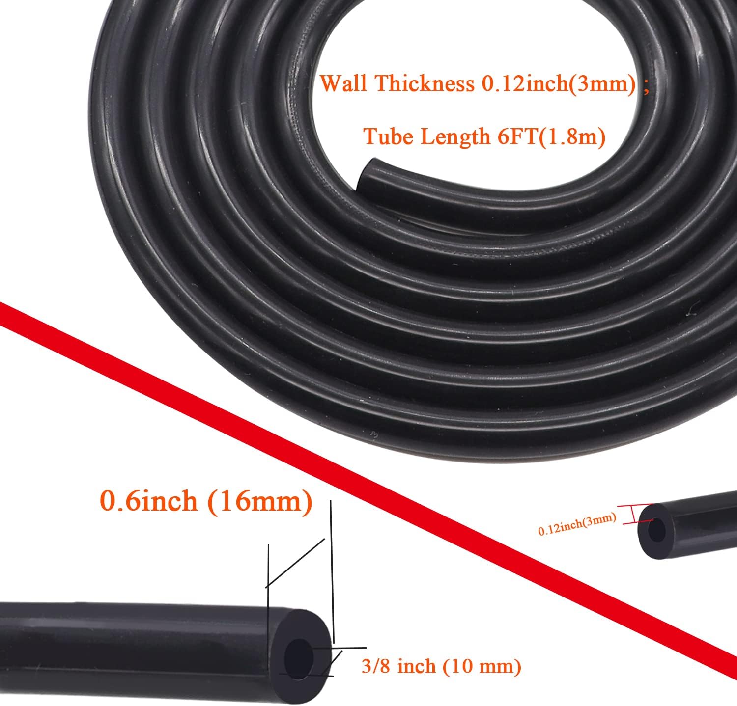 Taiss 6.6FT Vacuum Hose Automotive,3/8"(10mm) High Performance 130PSI Vacuum Lines Automotive High Temperature Silicone Vacuum Tube(Black).