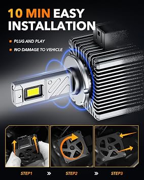 OXILAM 2025 Latest D3S D3R LED Bulbs, 900% Ultra-Bright 60W, 6500K Pure White Brighter Than Xenon, Easy Plug-N-Play Installation, 20 Years Lifespan, No Flicker, 99% Compatibility