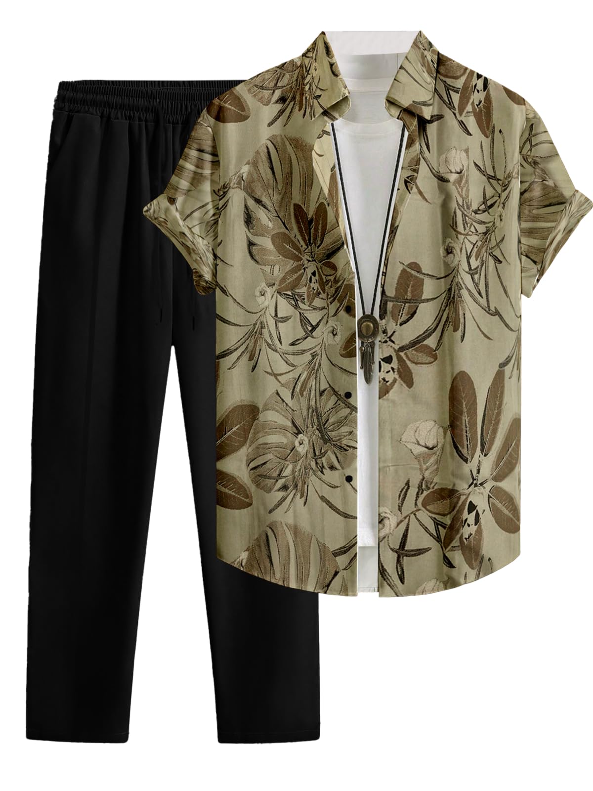 noble monk Co-Ord Set for Men | Cotton Blend Half Sleeve Shirt and Trouser | Casual Summer Outfit with Drawstring Pants-picture-30
