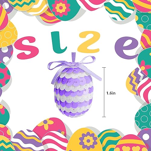 Miniatura 2 de 30 huevos de lentejuelas colgantes de Pascua, adornos de huevos de Pascua de 1.6 pulgadas con lazo, decoraciones de Pascua con purpurina, huevos de