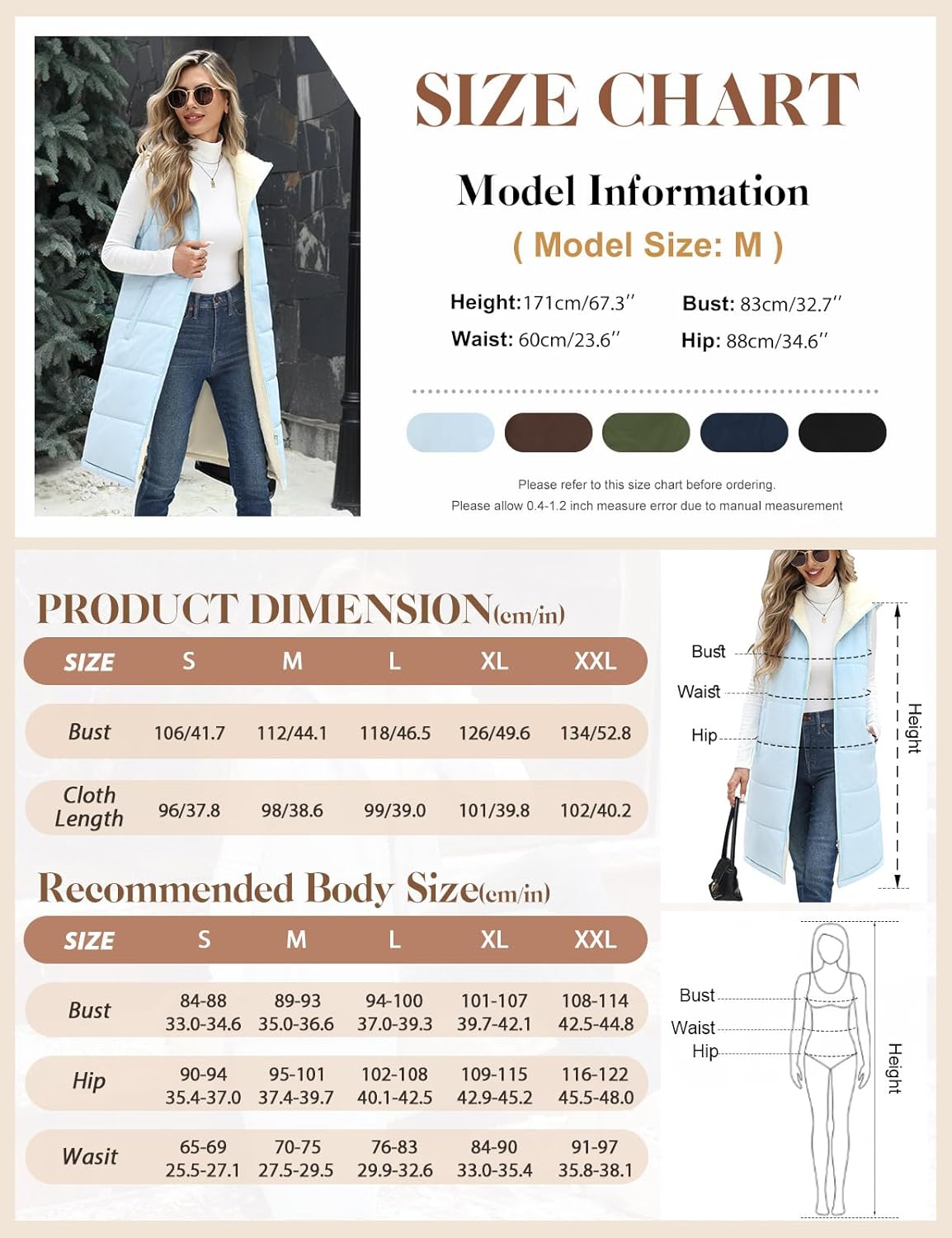 Womens Fall Long Vest - Sleeveless Fleece Lined Coats Sherpa Quilted Puffer Jackets with Hood Zip Warm Winter Outwear - Image 6