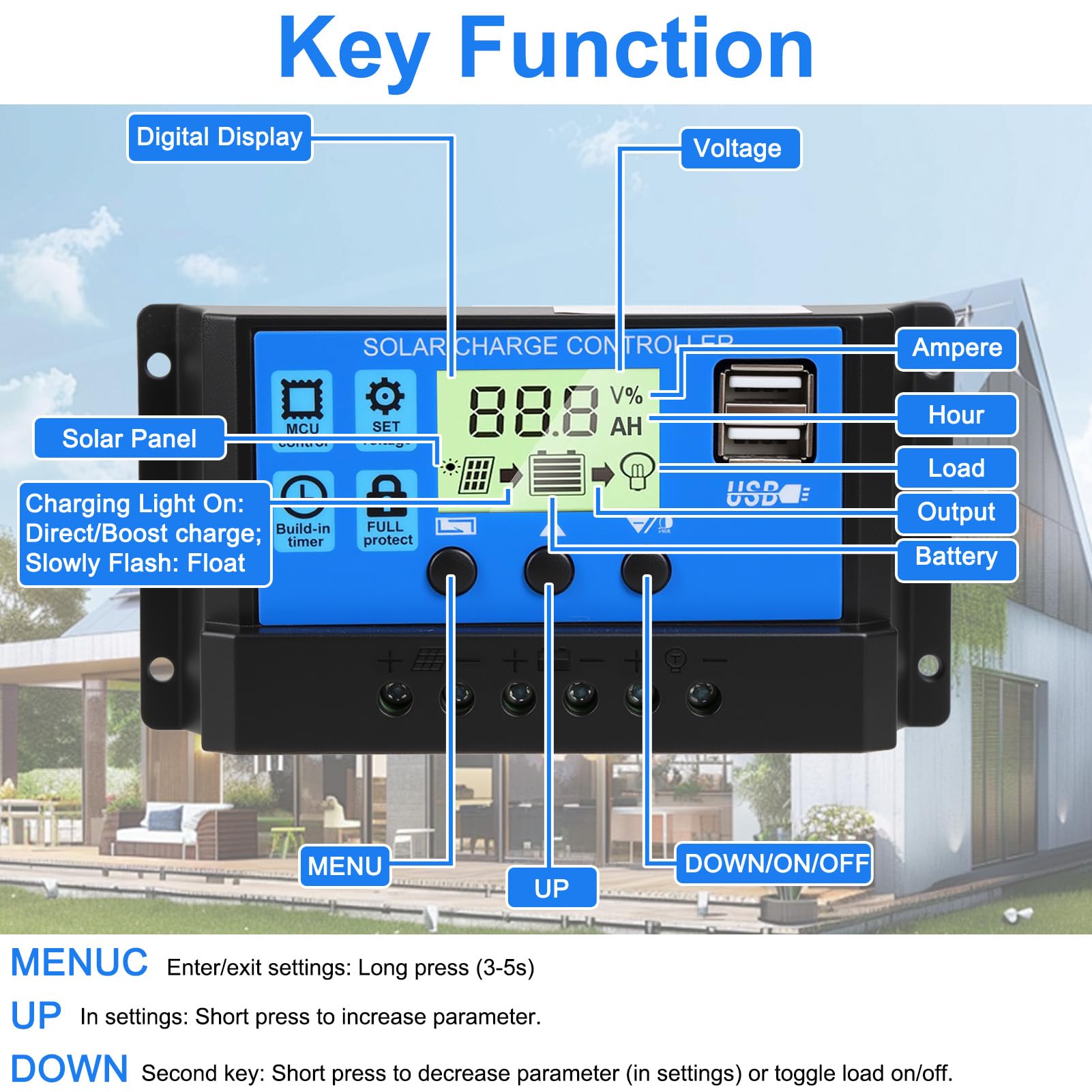 30A PWM Solarladeregler – 12V/24V Automatisch, LCD-Display, 2 USB-Ports, Für Wohnmobil, Boot, Garten