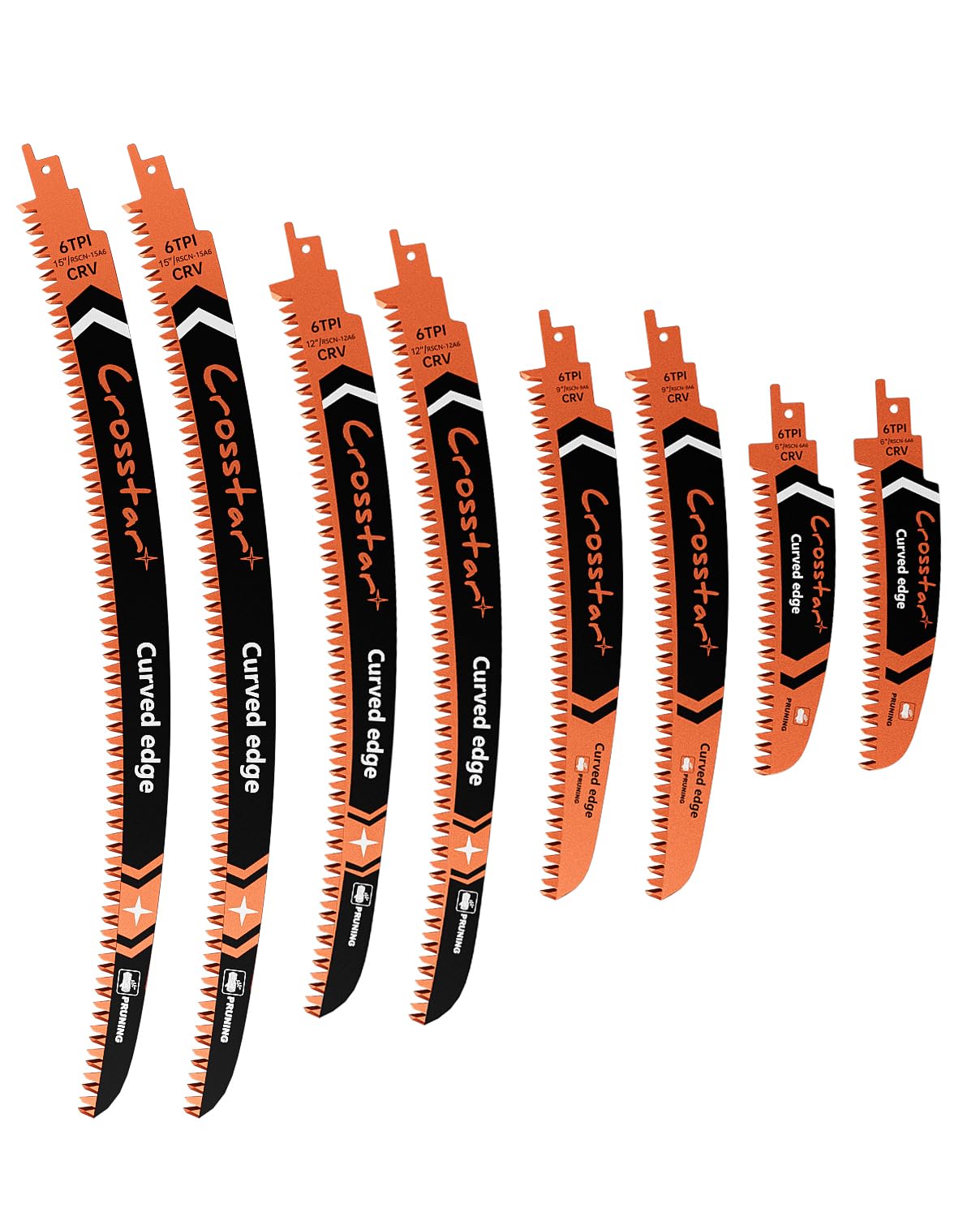Crosstar Lot de 8 lames de scie sabre à dents japonaises de 6, 9, 30,5 cm, 38,1 cm, 38,1 cm – Lames d'élagage du bois 6TPI pour couper des arbres, couper des branches