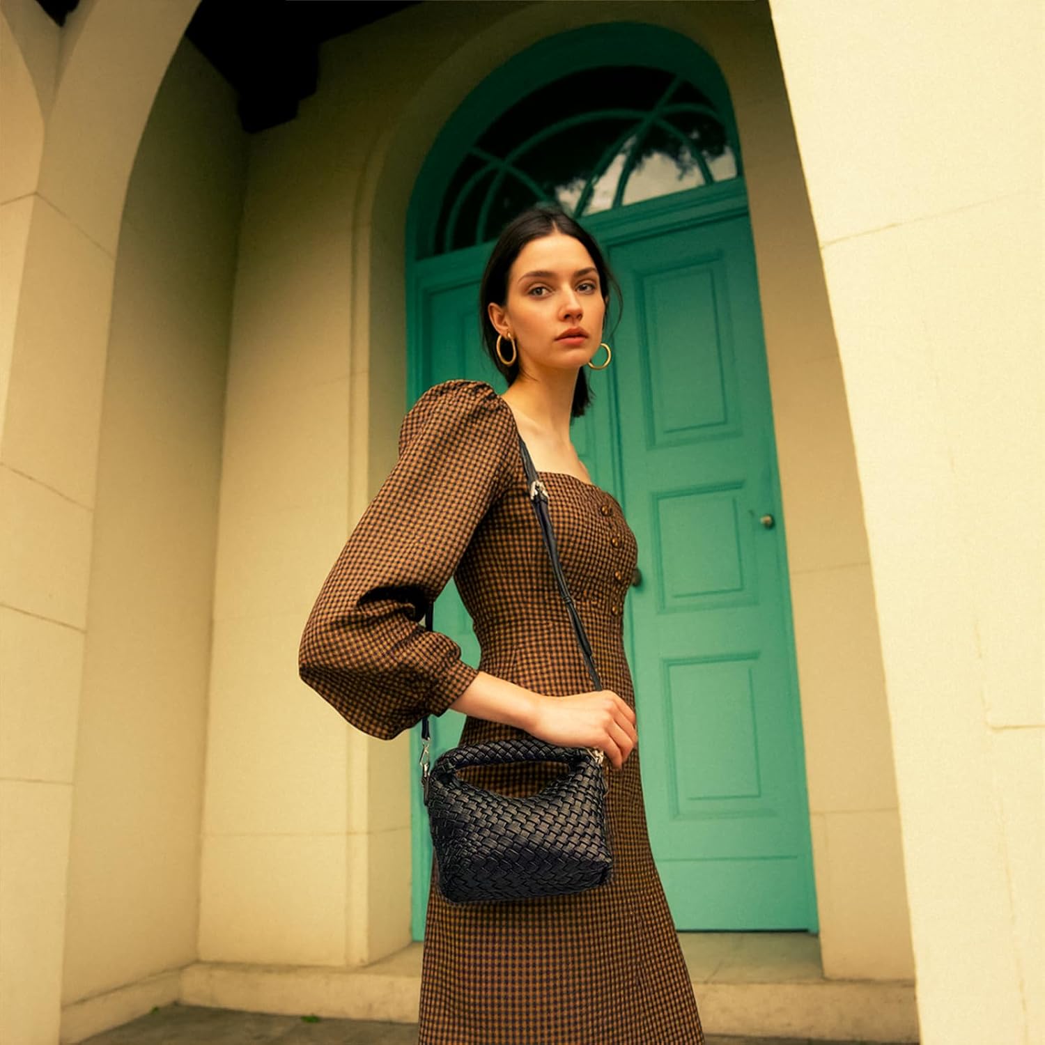 Vegan Leather Woven Crossbody Bag,Mini Hobo Handbags,Crossbody purse for Women, Small woven tote bag with Adjustable straps - Image 2