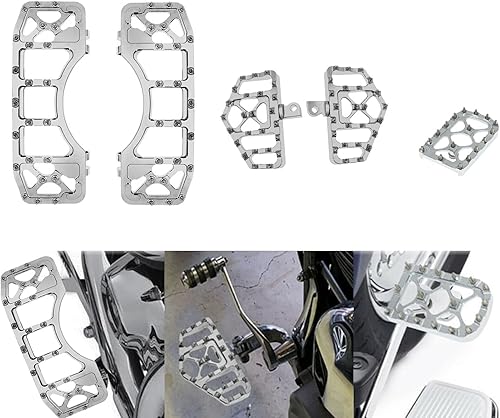 Vista 7 de Juego de tablas de suelo para conductor, estribos delanteros y traseros, MX Wide Offroad CNC Pedal de freno apto para Harley Touring Road Glide