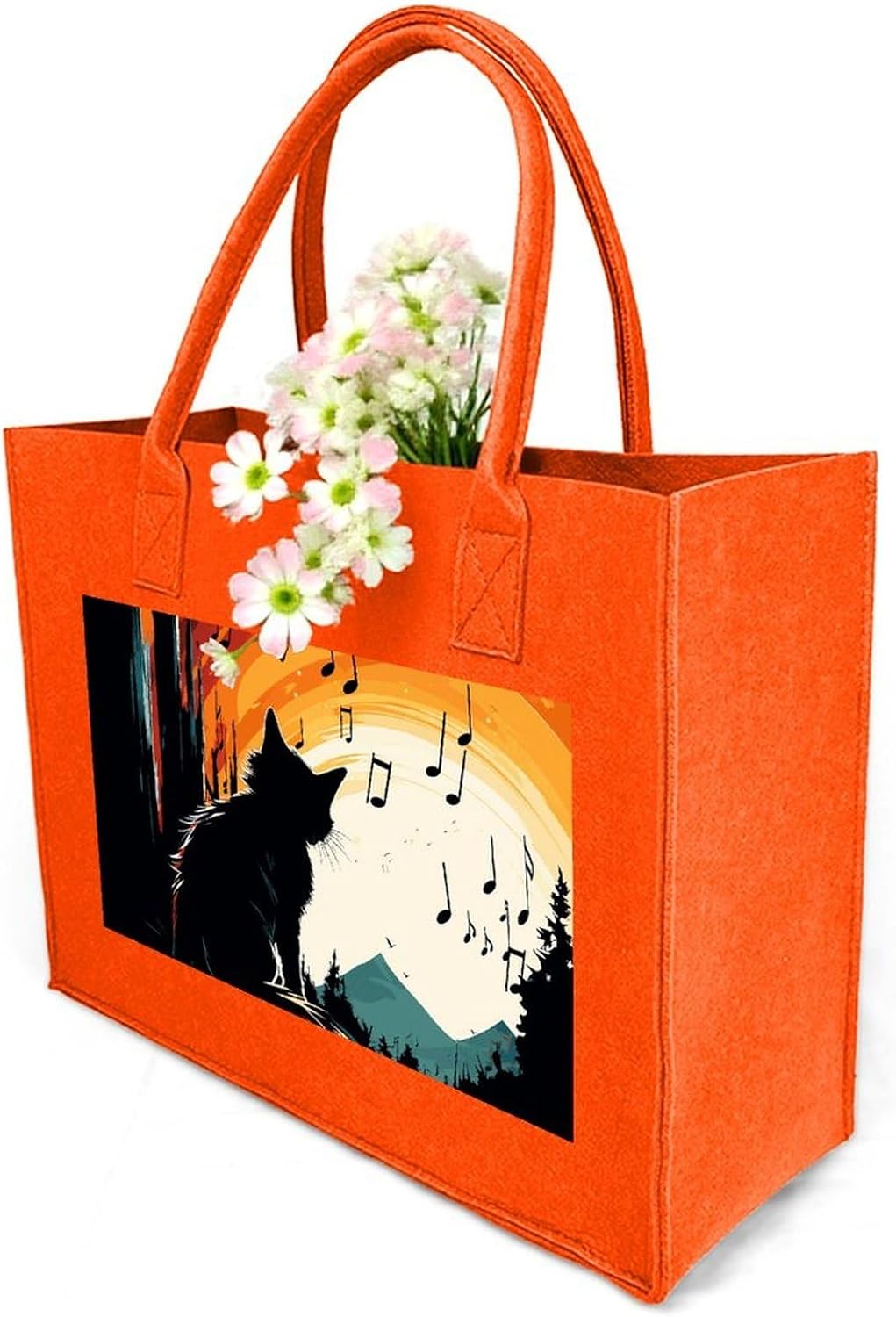 Cat Silhouette Tote Bag for Unisex, Large Felt Shopping Bag with Handles, Handbag, Reusable Gift Bag