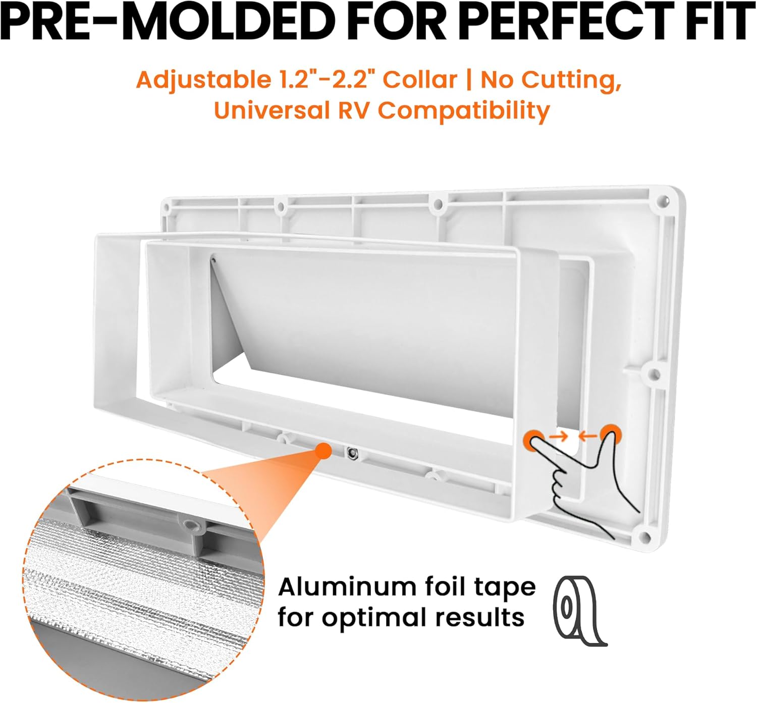 Aluminum RV Range Hood Vent Cover - Complete Kit with Waterproof Butyl Tape, Depth Adjustment Aluminum Foil Tape & Locking Damper for RV/Camper Stove Vent (White)