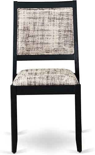 Miniatura 3 de X2P6T30 Silla de comedor con tela de poliéster patrón blanco y gris y respaldo tapizado, alambre cepillado acabado negro,