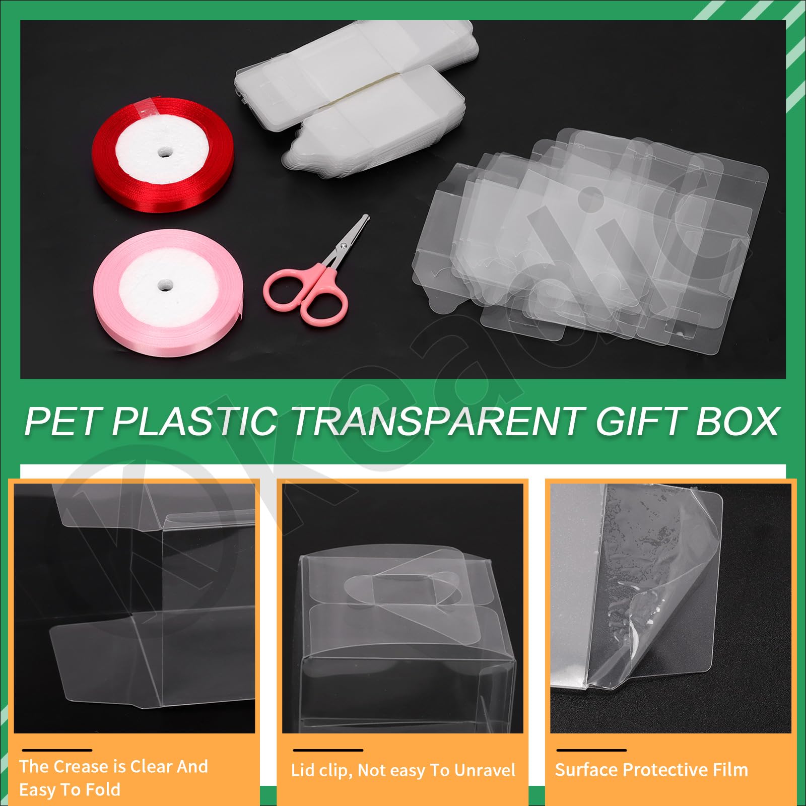 33 Pezzi Scatole Regalo Trasparenti In PET 5x5x5 Cm Con Nastri E Forbici - Perfette Per Bomboniere, Caramelle E Piccoli Regali