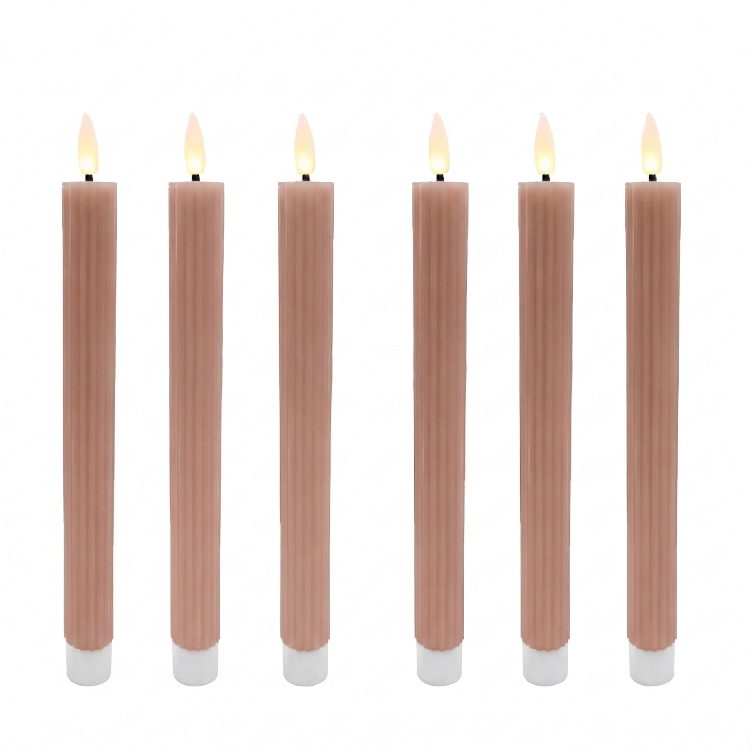 Bougies LED vieux rose de 25 cm en cire rainurée à flamme vacillante en lot de 6
