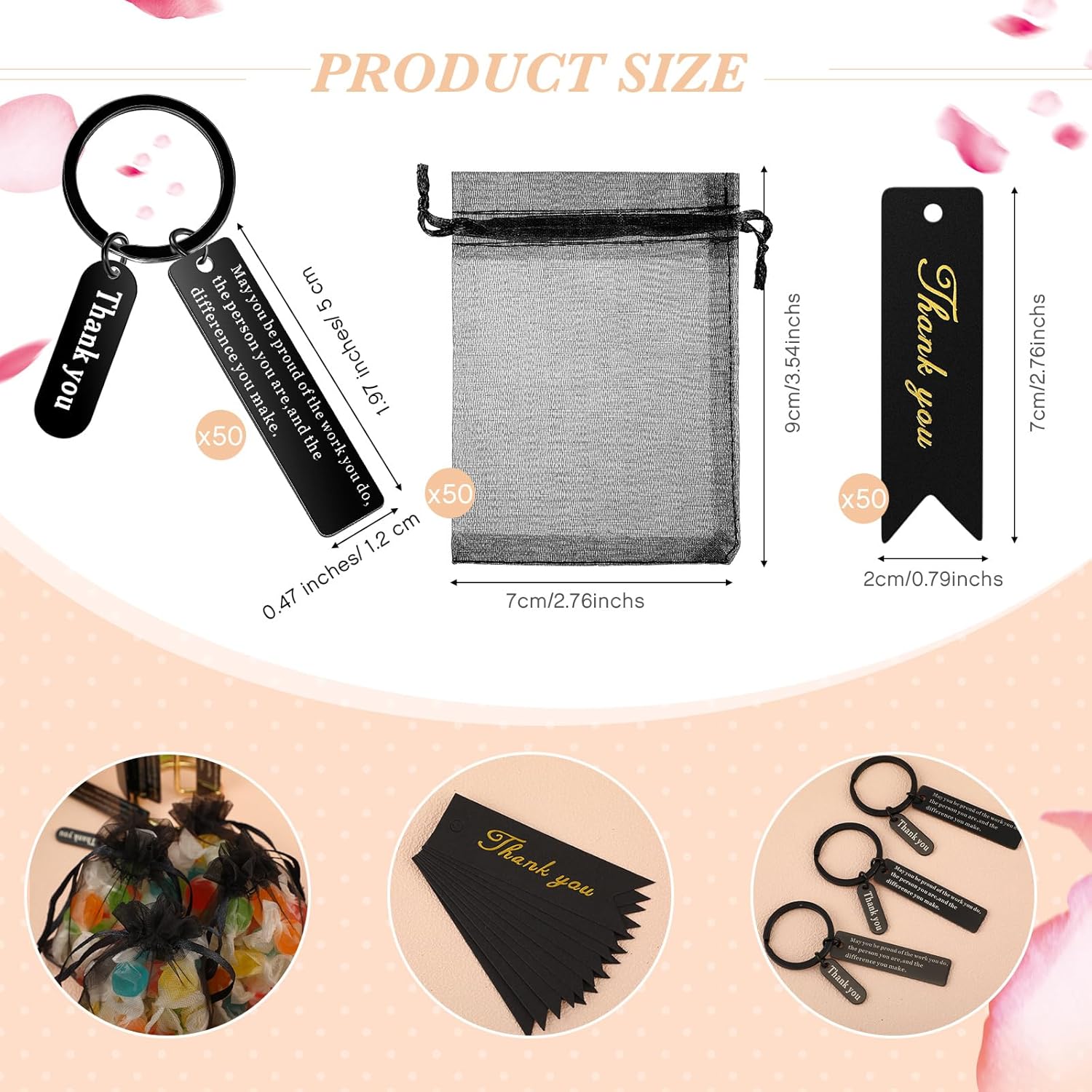 Yinkin 150 Pcs Thank You Gifts Bulk Employee Appreciation Keychains for Coworker Teacher Volunteer, with Organza Bags - Image 2