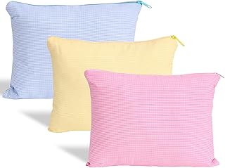 Cosmetic Bags for Women - 3 Pieces Plaid Makeup Bag Makeup Pouch Travel Toiletry Bag Organizer Cute Zipper Pouch Large Capacity Makeup Brushes Storage Bag for Women,Blue Yellow Pink