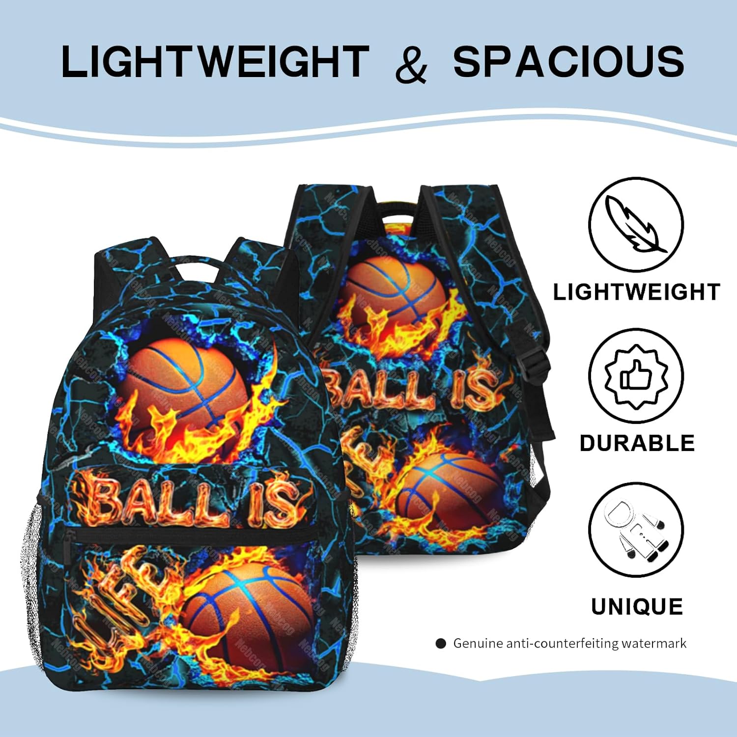 School Backpack for Boys Basketball Boys & Girls Backpack for Kids Children Teens Elementary Middle School Students Lightweight Adjustable Bag for Ages 6-18 Football Bookbag Travel Back Pack