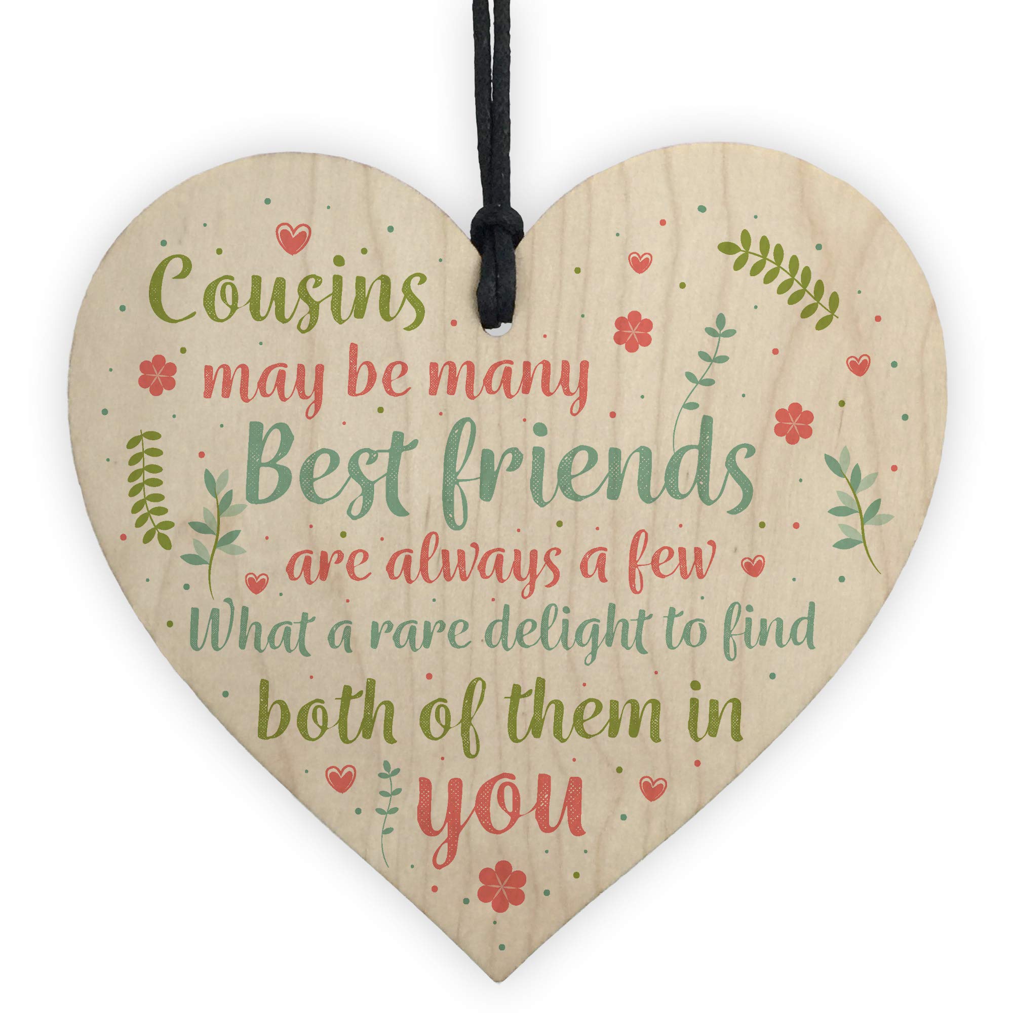RED OCEAN Best Friend Cousin Gift Handmade Wooden Heart Keepsake Chic Sign Thank You Family Plaque