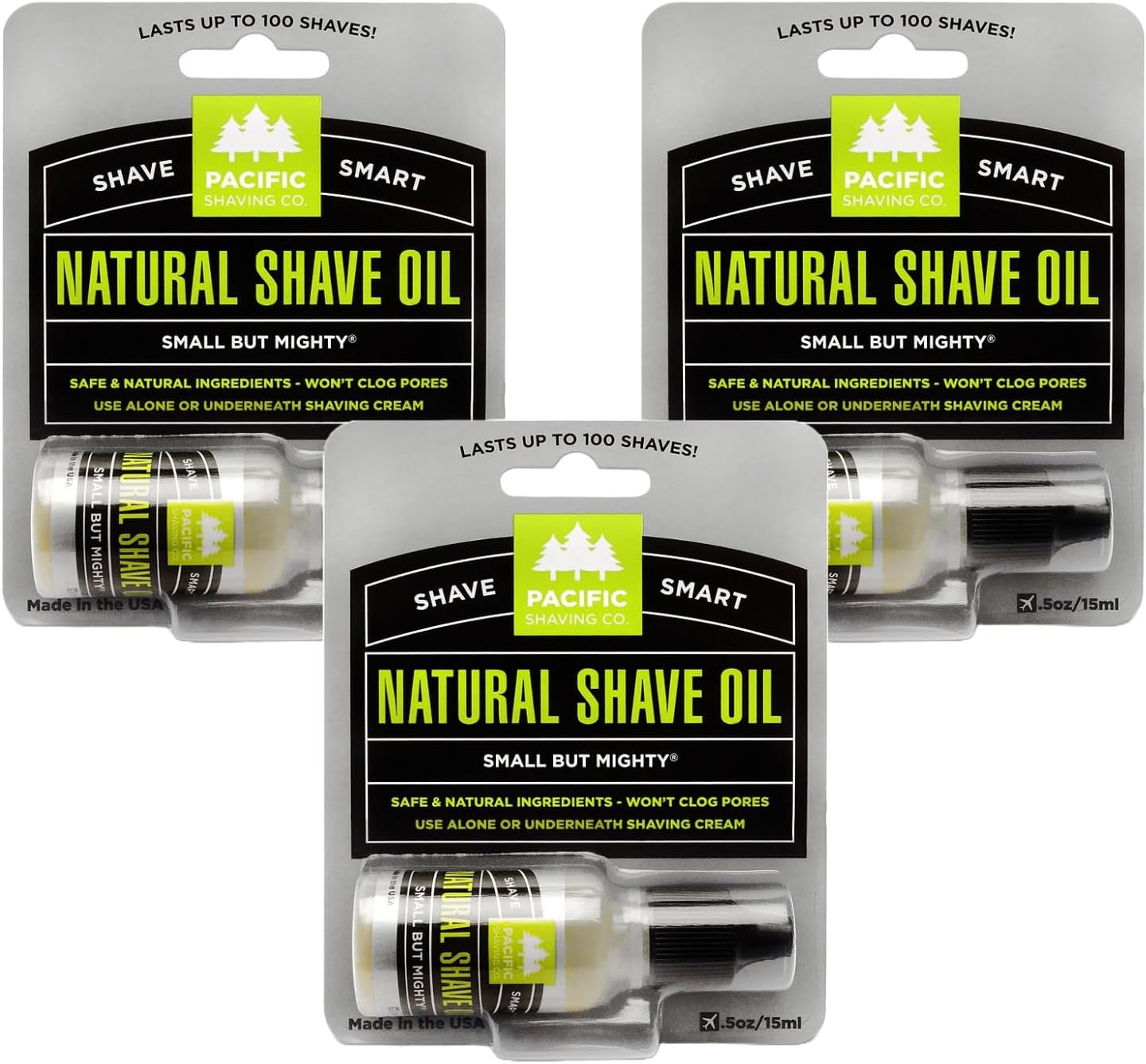 Pacific Shaving CompanyNatural Shaving Oil - Eliminates Cuts, Nicks, & Razor Burn, Soothes & Moisturizes Skin, Reduces Irritation, with Natural & Organic Ingredients, Made in USA, 5 oz (3-Pack)