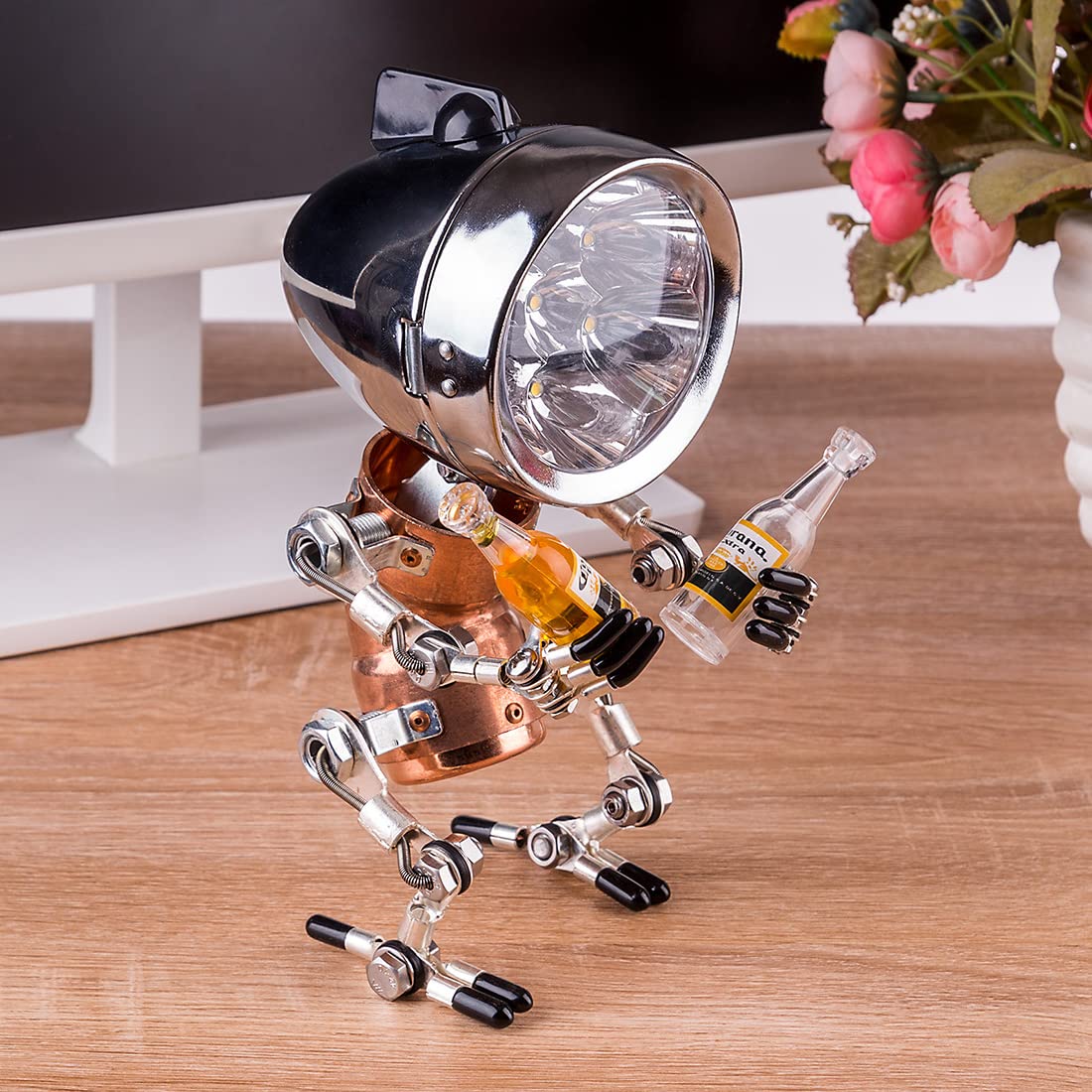 3D Metall Puzzle Steampunk Roboter Tischlampe, Vintage Industrial Tischlampe Steampunk Lampe Eisen Retro Nachttischlampe, Retro-Deko & Geschenkidee für Erwachsene