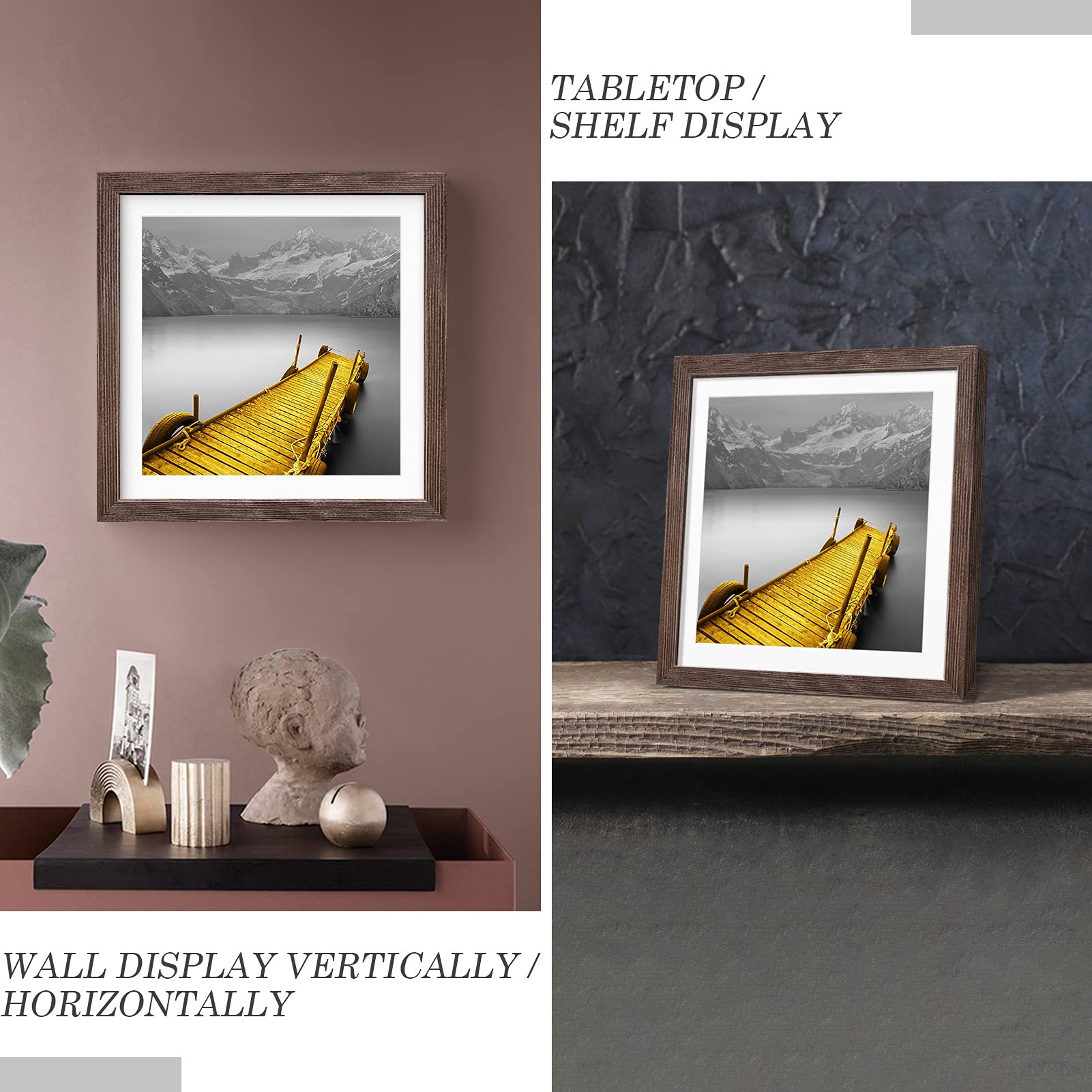 30,5 x cm Bilderrahmen Holz rustikal braun Display Bilder 25,4 20,3 mit Matte oder ohne - je quadratischer Fotorahmen 2 Matten im Used-Look für Wand- Tischmontage, 2er-Set