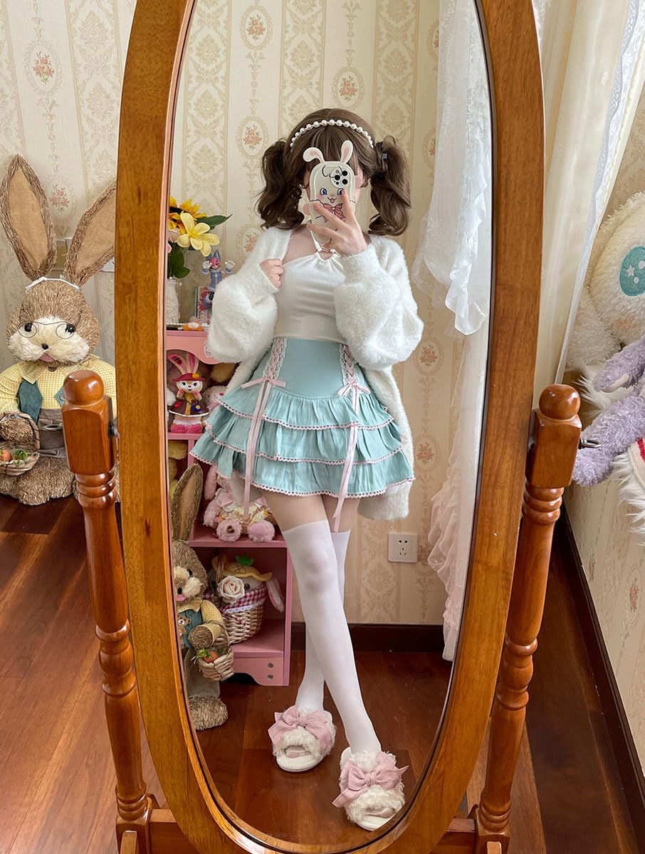 Lolita Tiered Mini Skirt Women Skorts Kawaii Layered Ruffle High Waist Lace Up A Line Cute Skirts for Teen Girls - Image 3