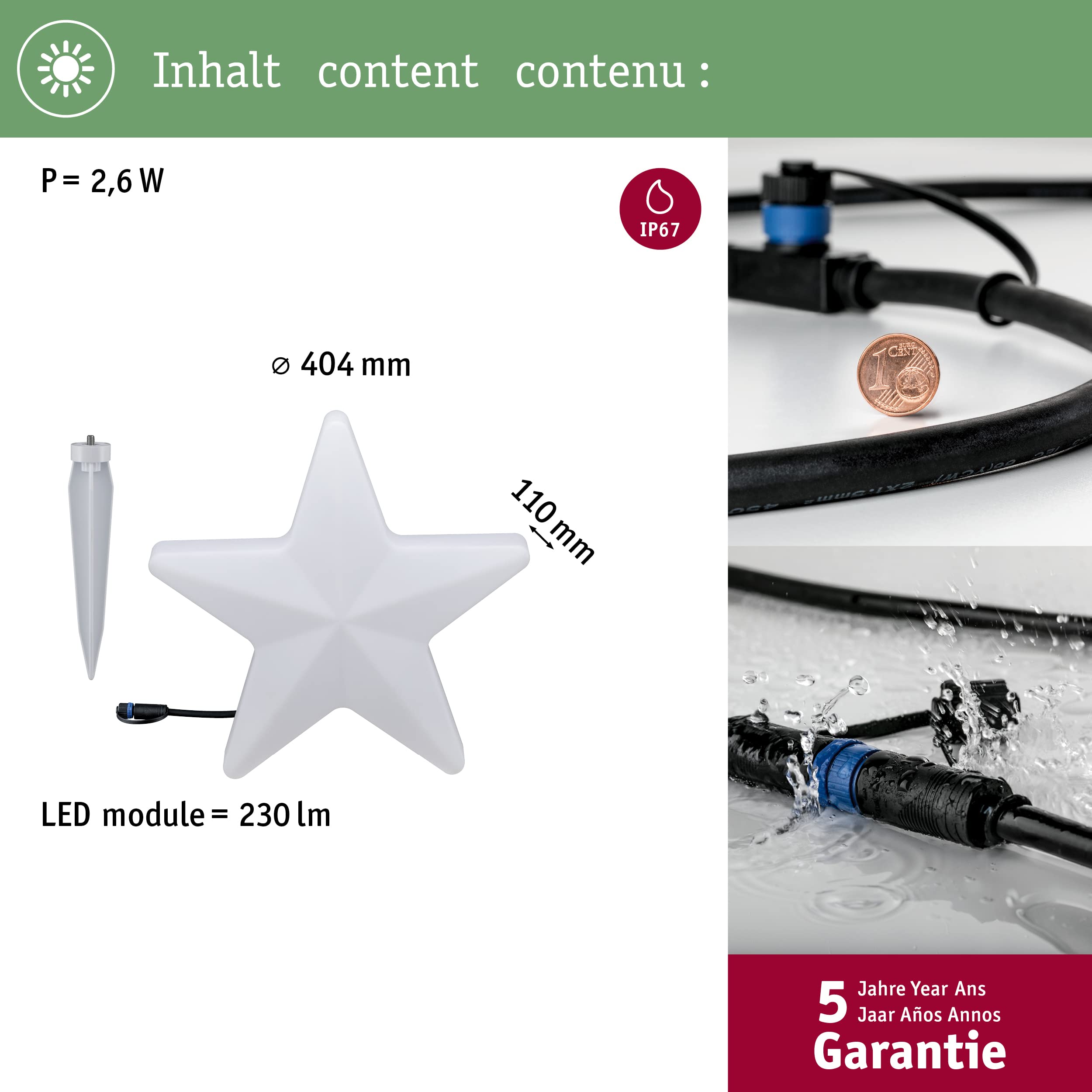 Paulmann Plug & Shine Lichtobjekt Star IP67 3000K 235lm 24V Dekoleuchte