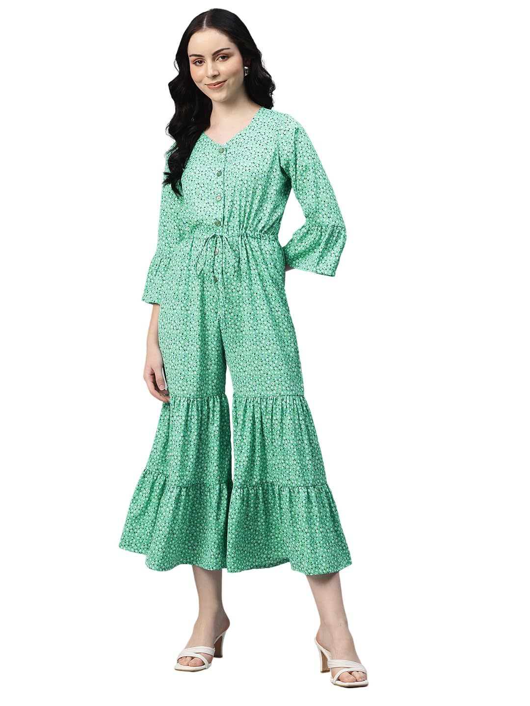 Women Printed Flared Leg Jumpsuit-image-41