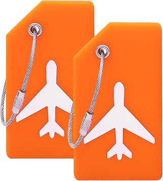 2Pack Luggage Tag with Name Card, Orange Silicon Luggage Tags to Suitcase