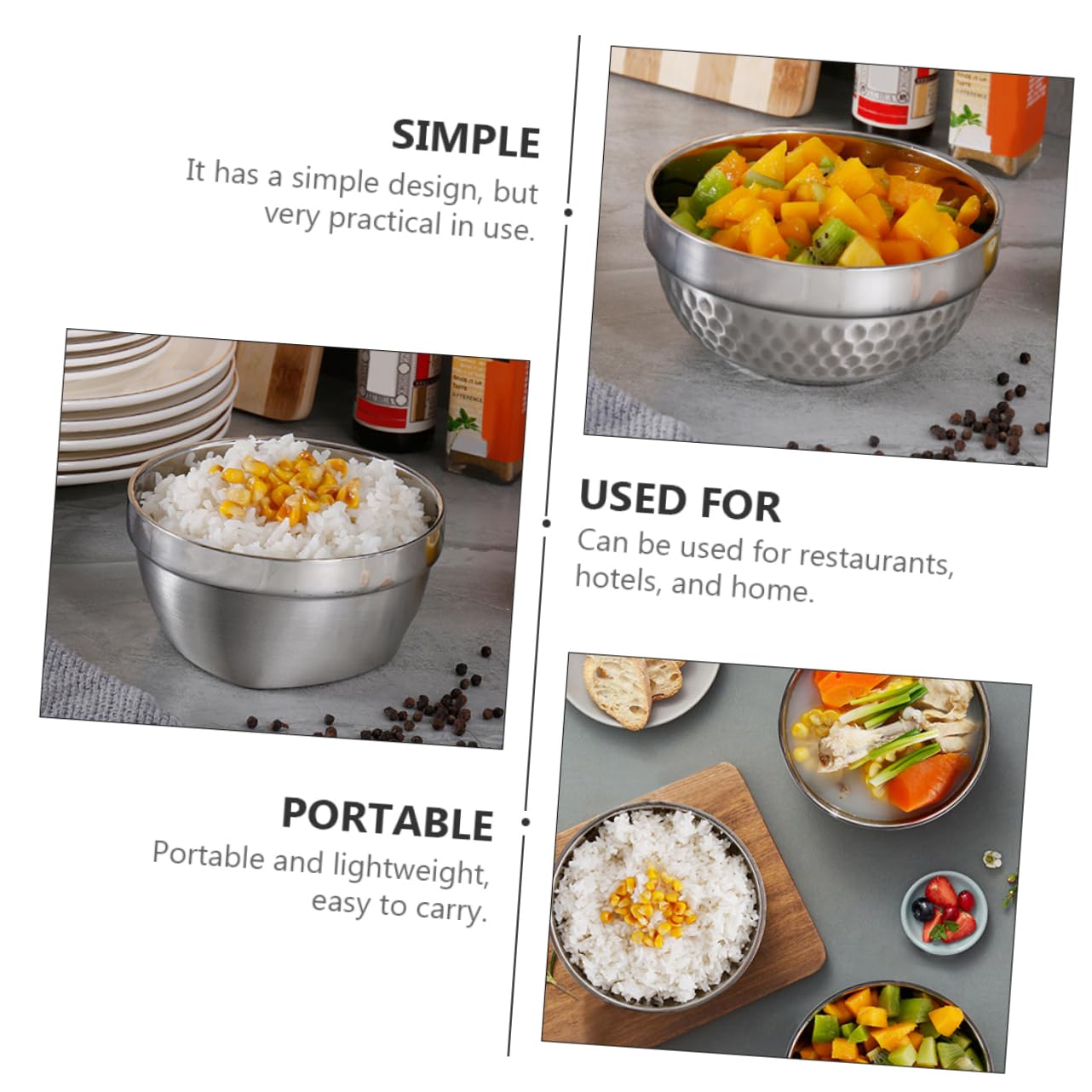 Lot 4 Bols Isothermes Double Paroi Inox 13 Cm – 380 Ml – Anti-Chaud – Idéal Soupe, Céréales, Glace