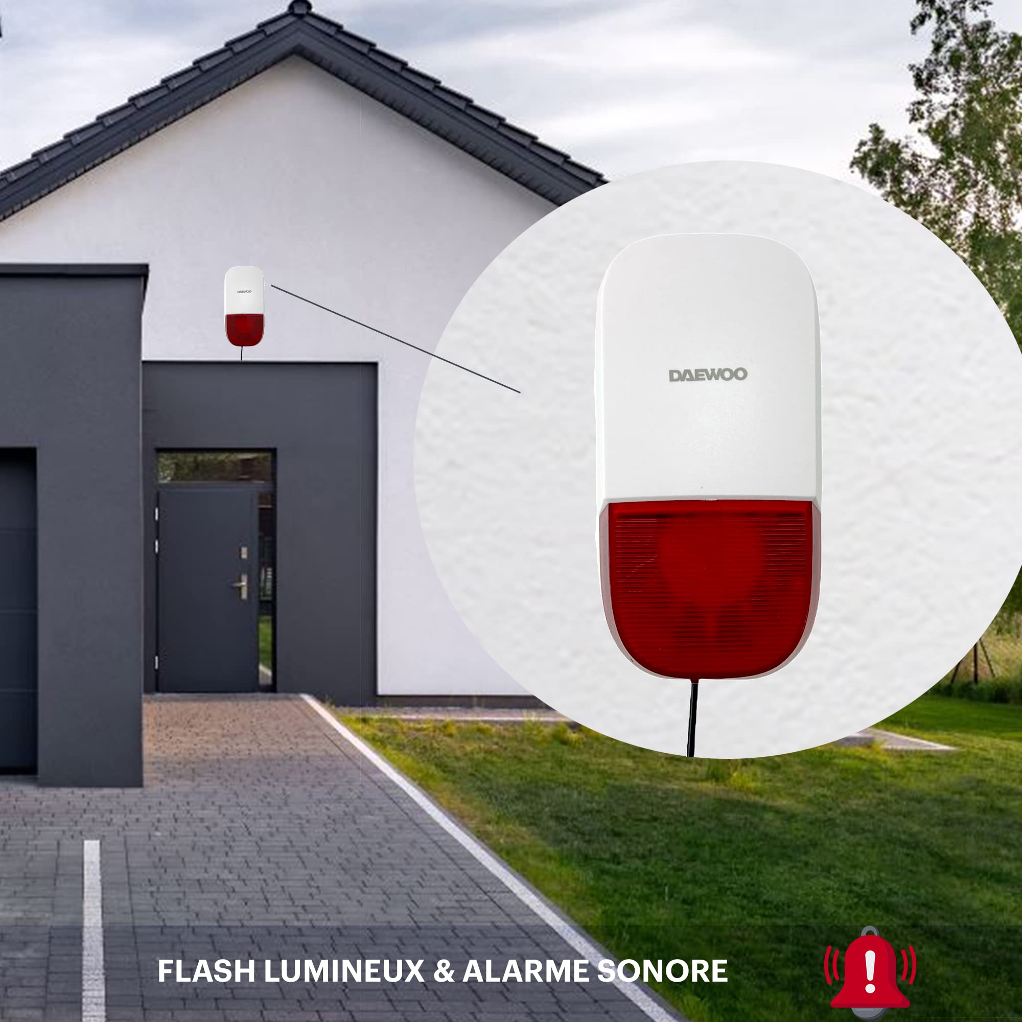 Daewoo Pack Home | Alarme Maison sans Fil WiFi GSM Connectée avec Sirène extérieure | Compatible avec Amazon Alexa, l’Assistant Google