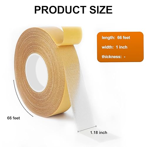 Miniatura 2 de Cinta de doble cara resistente, 1 x 66 pies (65.6 ft) de alta adherencia, cinta fuerte de 2 caras para alfombras, cinta de tela duradera para