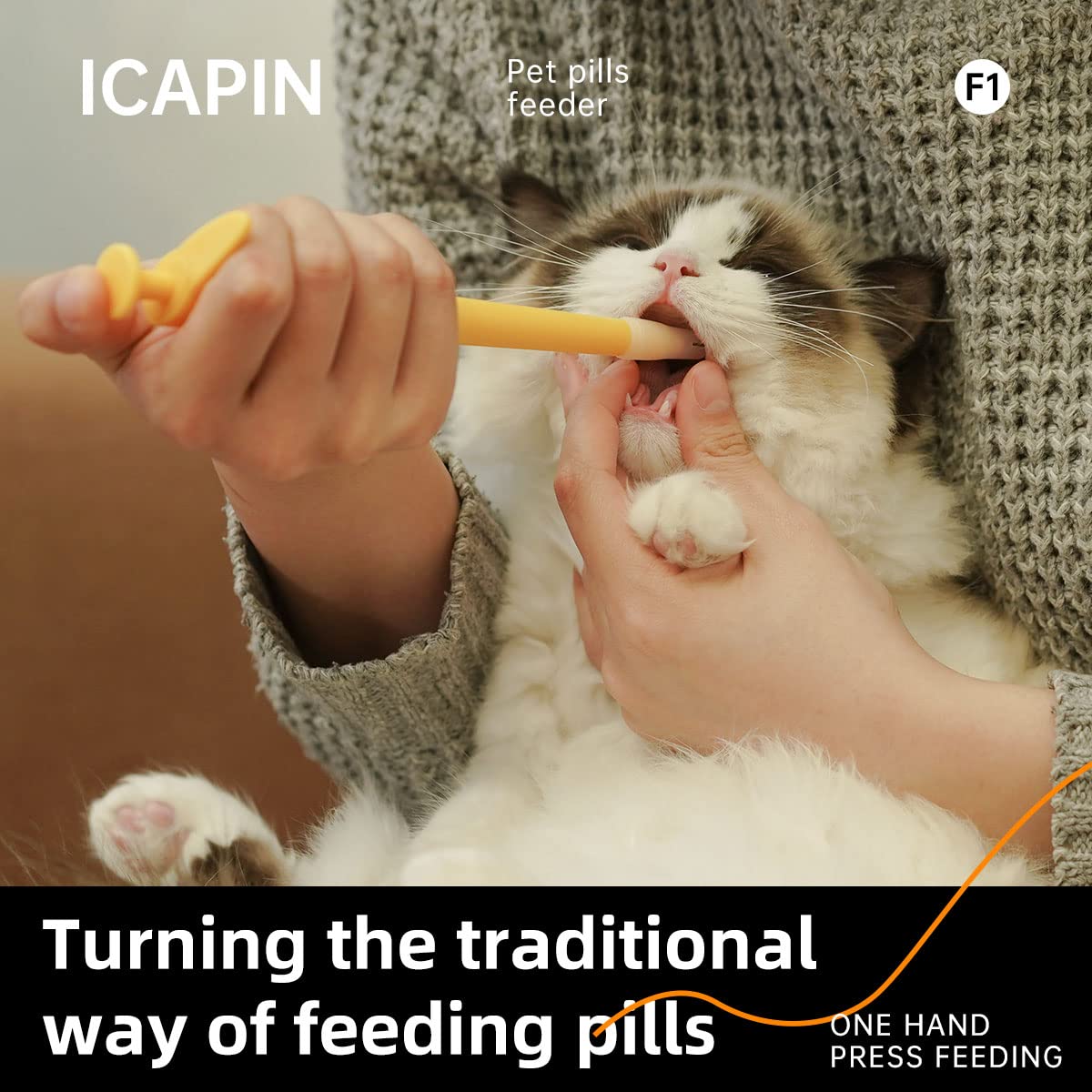 ICAPIN F1 Pet Medication Feeder Cat Pill Shooter Pet Piller Gun Dog Pill Shooter Pill Popper for Cats Cat Tablet Soft Tip Syringe Pet Medical Feeding Dispenser Tool for Small Animal (Light Cyan)