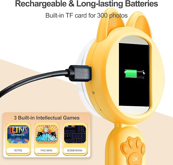 Kids Microscope, 30X Handheld Pocket Microscope for Kids with 2'' Screen& Light, Mini Digital Magnifying Glass for Educational Science and Hobby, Like Trichome& Bug, Store up to 300 Photos-Yellow