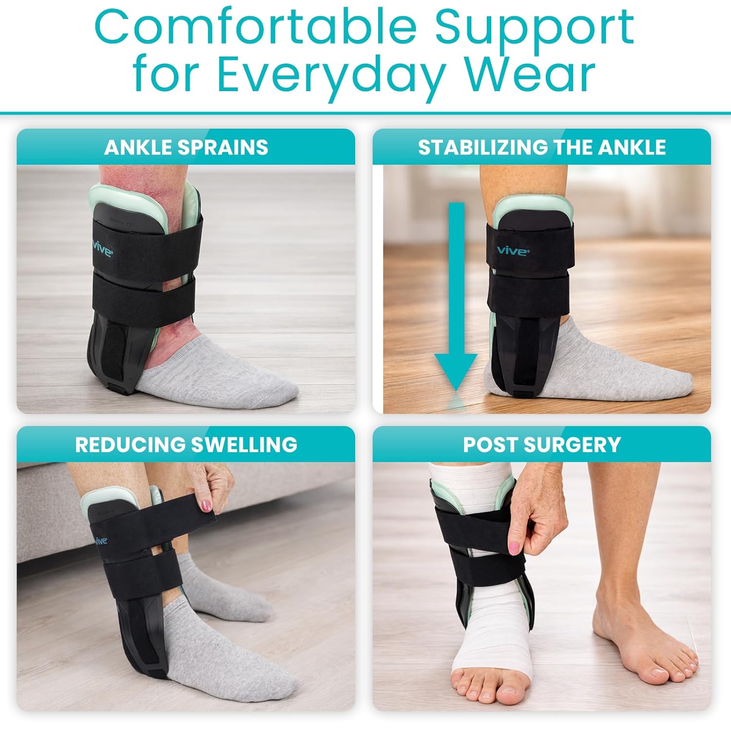 Vive Ankle Stirrup Brace - Air Gel Stabilizer for Ankle Sprain, Tendonitis Support for Men & Women - Right & Left Foot -Achilles Tendon Compression Relief -Fracture Treatment - Hot & Cold Therapy - Image 5