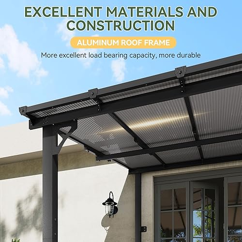 Miniatura 26 de Aoxun Pérgola de 8 x 5 pies para patio, cenador con techo inclinado, pérgola para parrilla grande montada en la pared, toldos resistentes, para Negro
