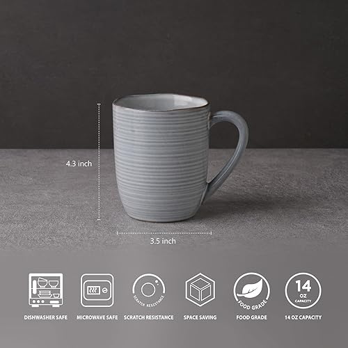 Miniatura 39 de famiware Moonlight - Juego de 4 tazas de café de 13 onzas con acabado de lino, juego de tazas de café con asa para café con leche, capuchino, té,